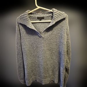 V-neck collared sweater in blue gray color